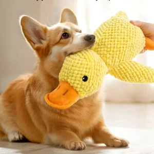 plush duck toy make soothing noises and helps calm anxious pets