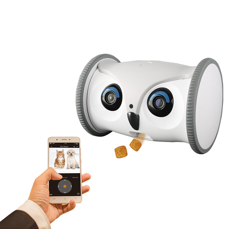 best interactive toys for dogs and cats photo of innovative treat dispenser toy operated by your phone and contains a camera.